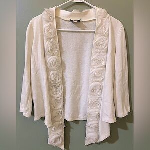 BEIGE by ECI WOMEN'S White /Ivory FRONT CARDIGAN 3/4 SLEEVE Small
